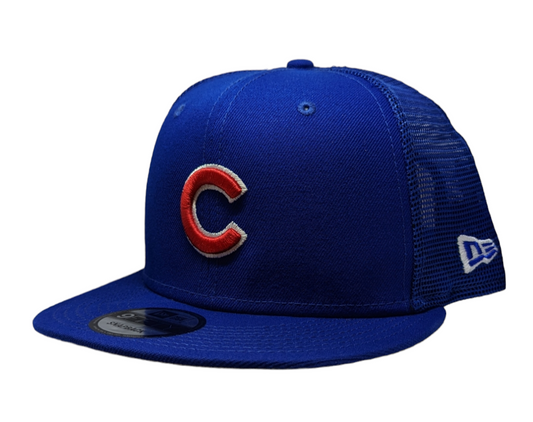 Chicago Cubs Primary Logo New Era Blue 9FIFTY Mesh Trucker Snapback Hat
