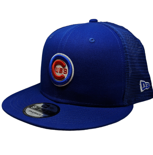 Chicago Cubs Bullseye Logo New Era Blue 9FIFTY Mesh Trucker Snapback Hat