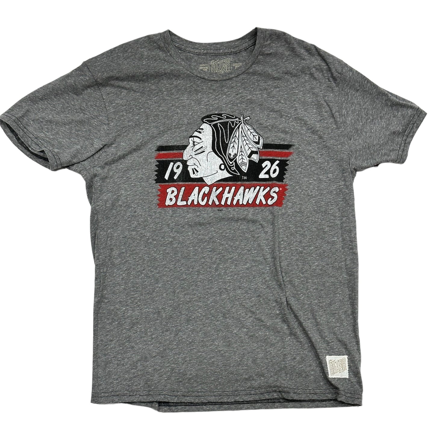 Mens Chicago Blackhawks Vintage Logo Gray Textured Tri Blend Tee