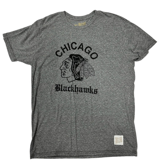 Men's Chicago Blackhawks Old English Gray Textured Tri Blend Tee