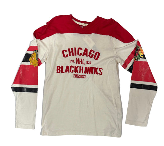 Men's Chicago Blackhawks Long Sleeve Applique Crew White With Red