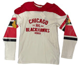Men's Chicago Blackhawks Long Sleeve Applique Crew White With Red - Pro Jersey Sports