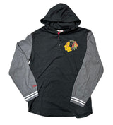 Men Chicago Blackhawks Mitchell & Ness Gray Tailored Fit Hooded Long Sleeve T-Shirt - Pro Jersey Sports