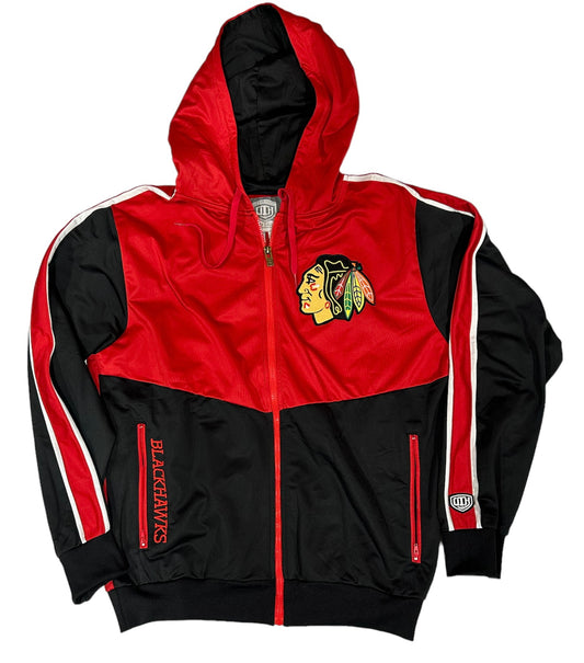 Chicago Blackhawks Chaser Black/Red Full Zip Hoodie By Old Time Hockey