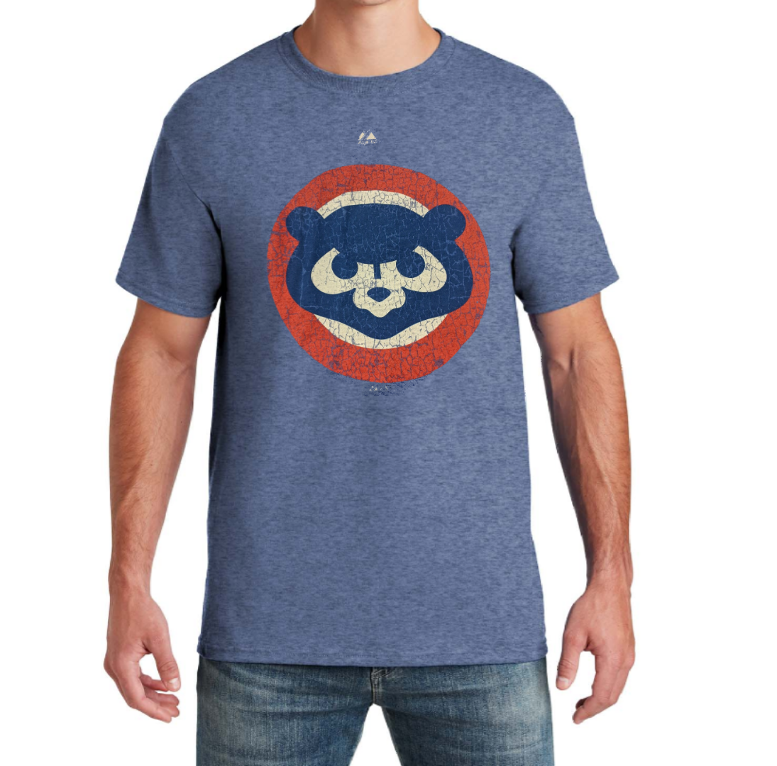 Men's Chicago Cubs Cooperstown Collection Distressed 1984 Logo Majestic Heather Blue Tee