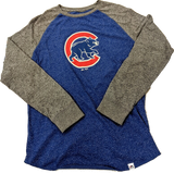 Men's Chicago Cubs Majestic Heathered Gray/Heathered Royal Team Tri-Blend Raglan Long Sleeve T-Shirt - Pro Jersey Sports