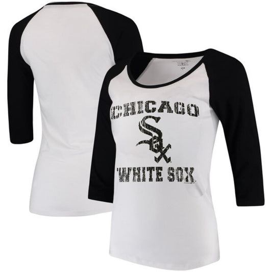 Women's Chicago White Sox 3/4 Sleeve 2 Tone Burn Out Tee