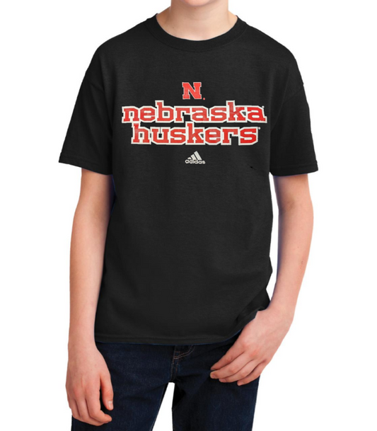 Youth Nebraska Cornhuskers Black adidas Wordmark Tee