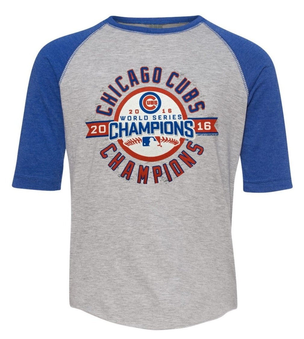 Youth Chicago Cubs 2016 World Series Champions Heather Gray/Blue 3/4 Sleeve Tee