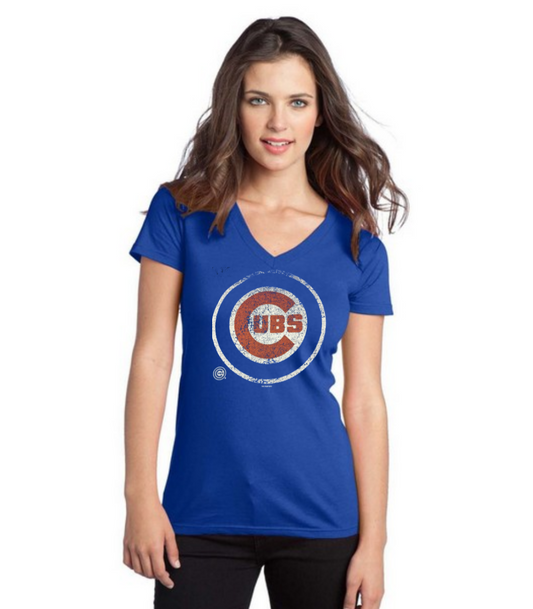 Womens Chicago Cubs Bullseye V-Neck Tee