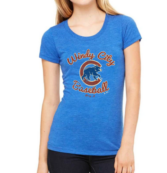 Women's Chicago Cubs Windy City Baseball Royal Blue Distressed Triblend Tee