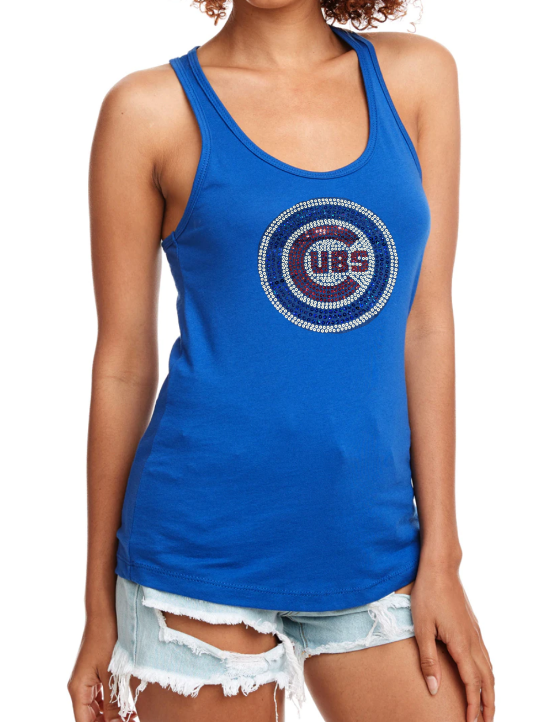 Women's Chicago Cubs Royal Blue Primary Logo Bling Tank Top