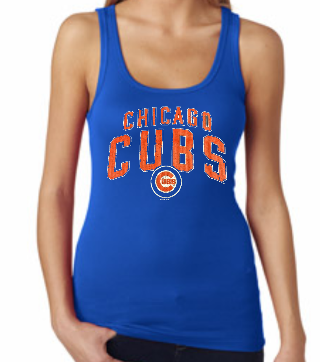 Women’s Chicago Cubs Arch Blue Name & Logo Tank Top