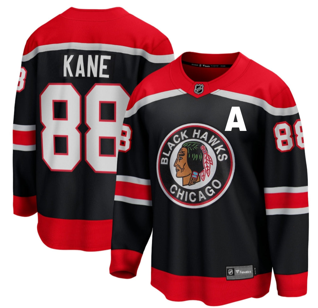 Men's Chicago Blackhawks Patrick Kane Fanatics Branded Black Reverse Retro Special Edition Premium Stitch Breakaway Player Jersey