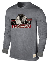 Mens Chicago Blackhawks Vintage Logo Gray Textured Tri Blend Long Sleeve Tee - Pro Jersey Sports