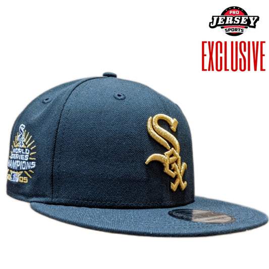 Mens Chicago White Sox New Era Black Gold Rush Cooperstown Collection Black and Gold 9FIFTY Snapback Hat