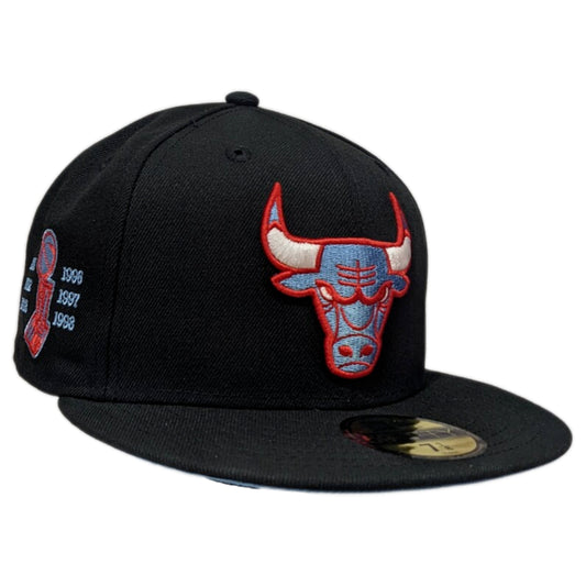 Men's Chicago Bulls Black/Sky Blue 6 Time Champions 59FIFTY Fitted Hat