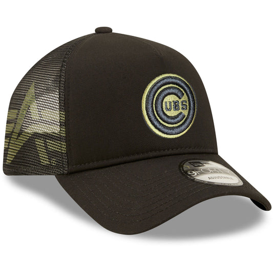 Men's Chicago Cubs New Era x Alpha Industries Black A-Frame 9FORTY Trucker Snapback Hat