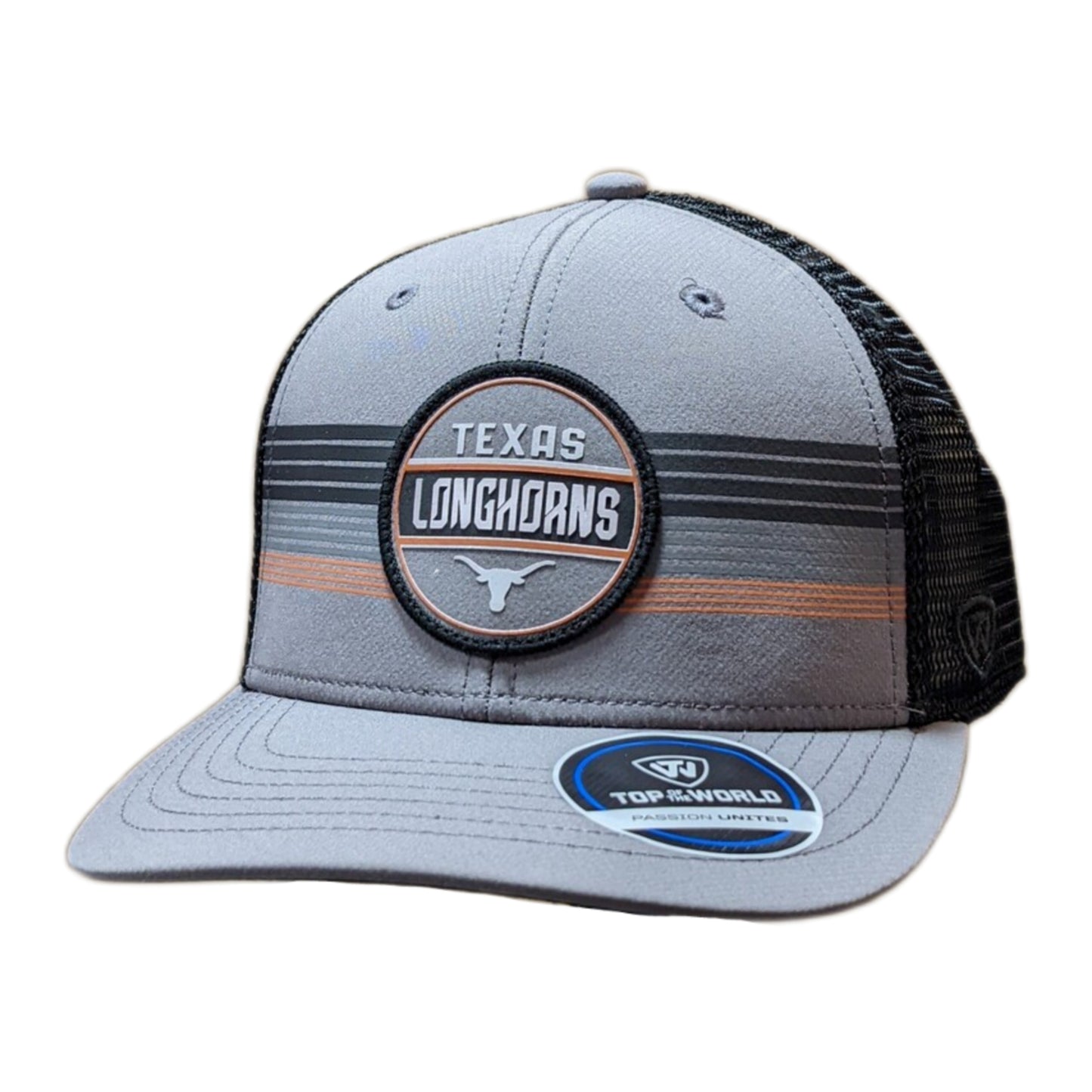 Texas Longhorns Top of the World Gray/Black Trucker Adjustable Snapback Hat