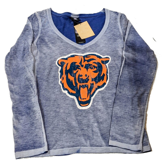 Womens Chicago Bears Long Sleeve Burnout Wash Bearhead T-Shirt