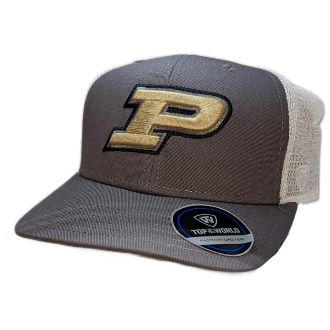 Men's Purdue Boilermakers Top of the World Victory Gray/White Trucker Snapback Hat