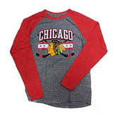 Men's Chicago Blackhawks Stars and Sticks Gray/Red Raglan Tri-Blend Long Sleeve T-Shirt - Pro Jersey Sports
