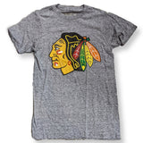 Men's Chicago Blackhawks Retro Brand Gray Distressed Primary Logo Short Sleeve Tee - Pro Jersey Sports
