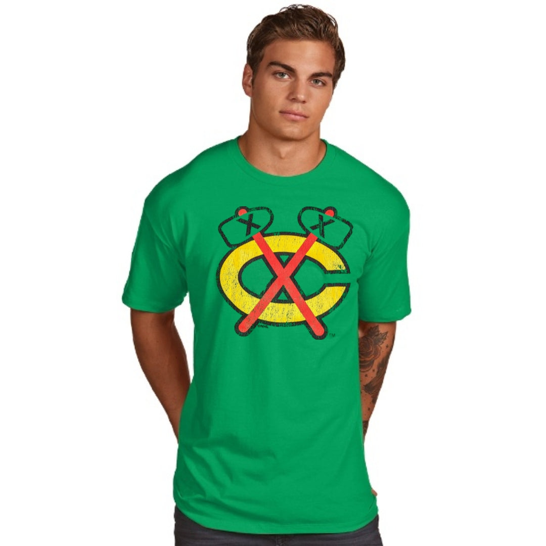 Men's NHL Chicago Blackhawks Antigua Kelly Green Tomahawk Distressed T-shirt