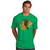 Men's NHL Chicago Blackhawks Kelly Green St. Patrick's Day Vintage Logo Superior Stripe T-Shirt - Pro Jersey Sports