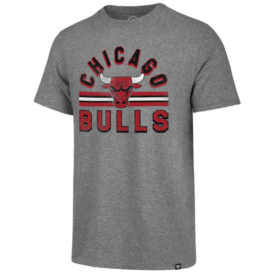 Mens Chicago Bulls Gray Team Stripe '47 NBA Match T-Shirt