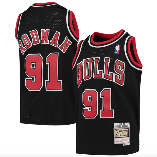 Youth Chicago Bulls Dennis Rodman Mitchell & Ness Black 1997-98 Hardwood Classics Swingman Jersey