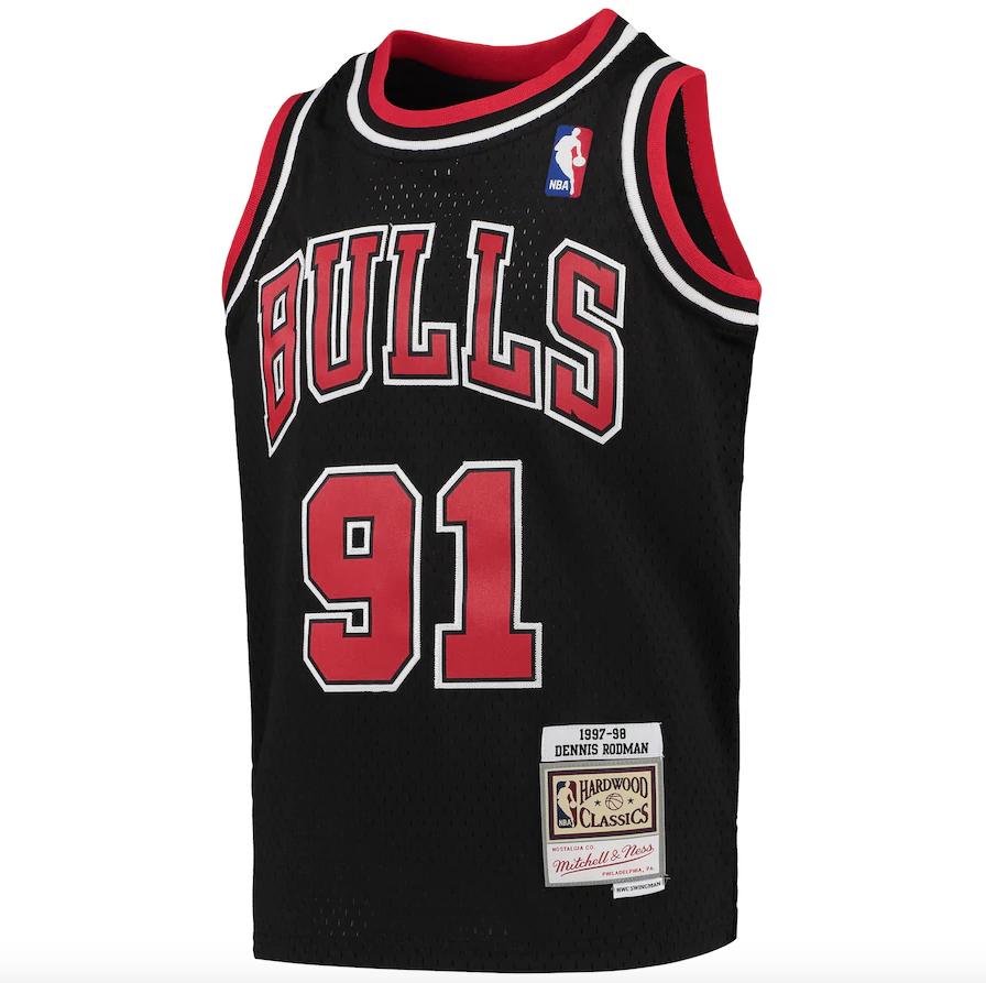 Youth Chicago Bulls Dennis Rodman Mitchell & Ness Black 1997-98 Hardwood Classics Swingman Jersey