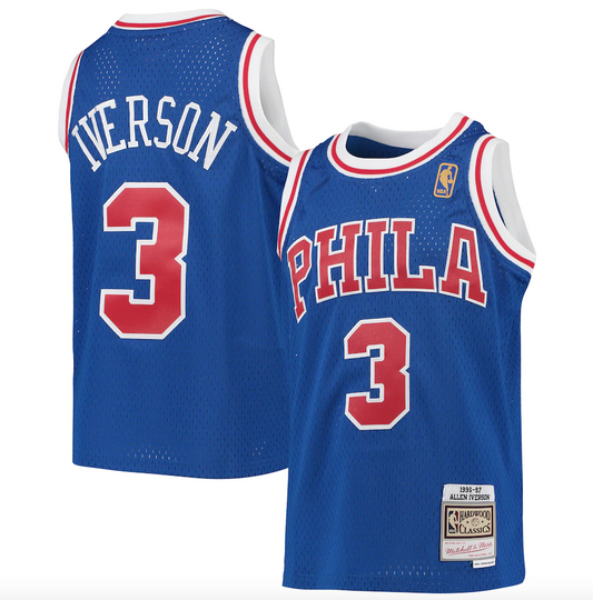 Youth Mitchell & Ness Allen Iverson Royal Blue 1996-97 Hardwood Classics Swingman Throwback Jersey