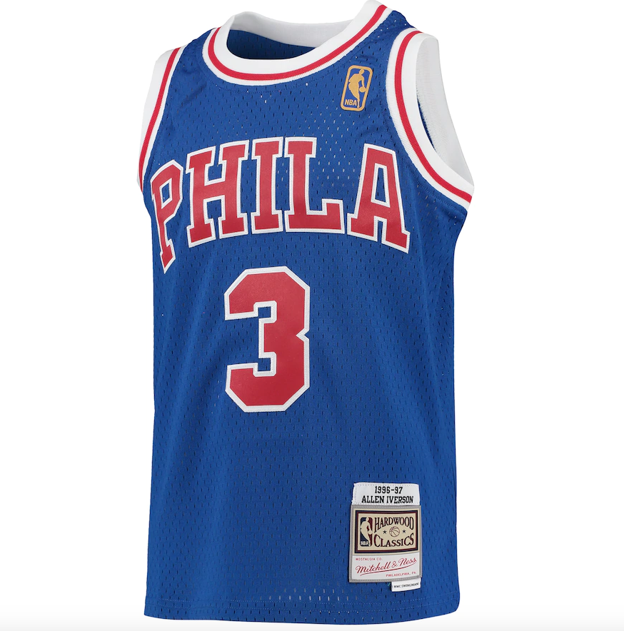 Youth Mitchell & Ness Allen Iverson Royal Blue 1996-97 Hardwood Classics Swingman Throwback Jersey