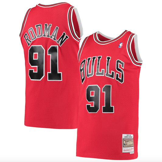 Men's Chicago Bulls Dennis Rodman Mitchell & Ness Red 1997-98 Hardwood Classics Swingman Jersey