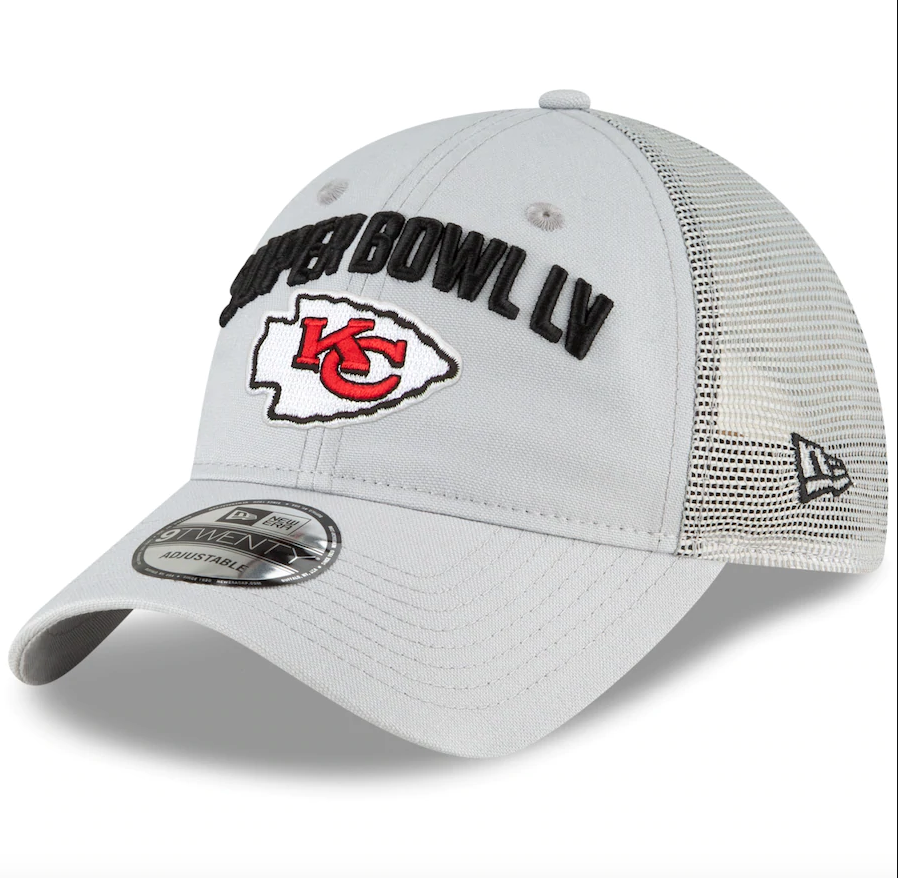 Men's Kansas City Chiefs New Era Gray Super Bowl LV Bound Trucker 9TWENTY Snapback Adjustable Hat - Pro Jersey Sports