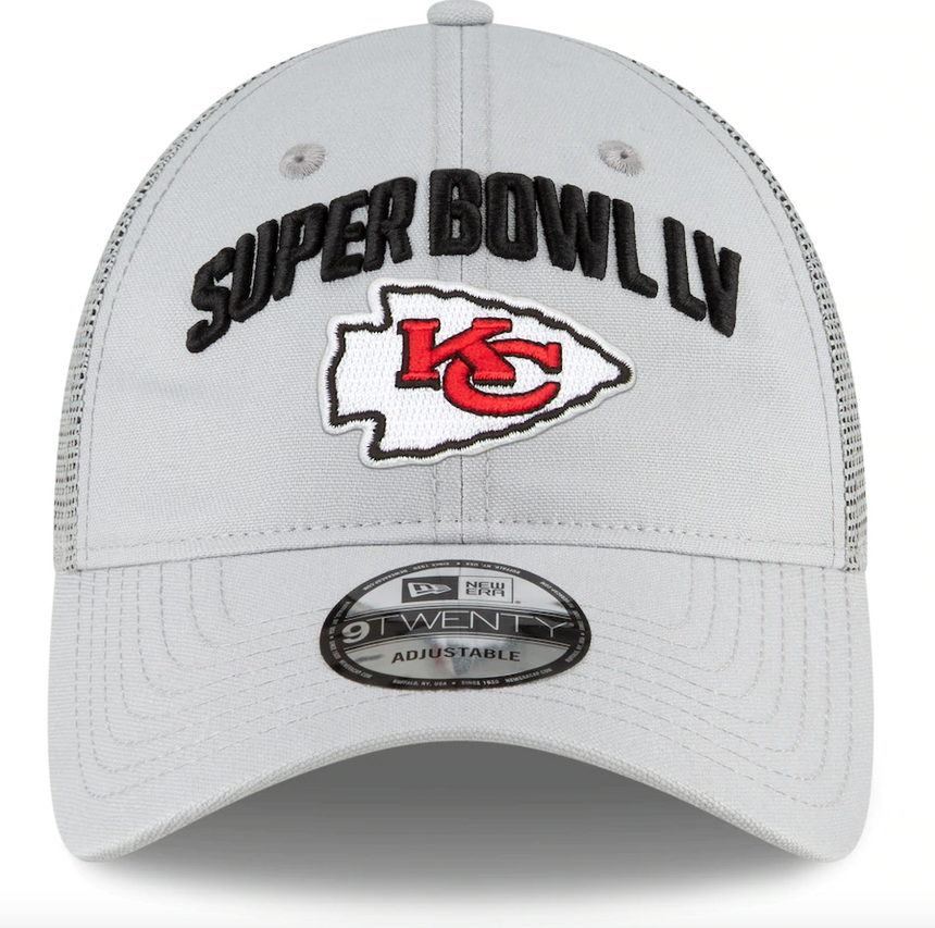 Men's Kansas City Chiefs New Era Gray Super Bowl LV Bound Trucker 9TWENTY Snapback Adjustable Hat - Pro Jersey Sports