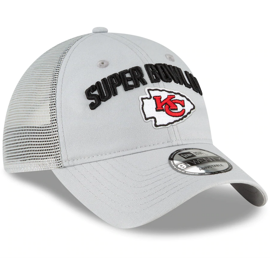 Men's Kansas City Chiefs New Era Gray Super Bowl LV Bound Trucker 9TWENTY Snapback Adjustable Hat - Pro Jersey Sports