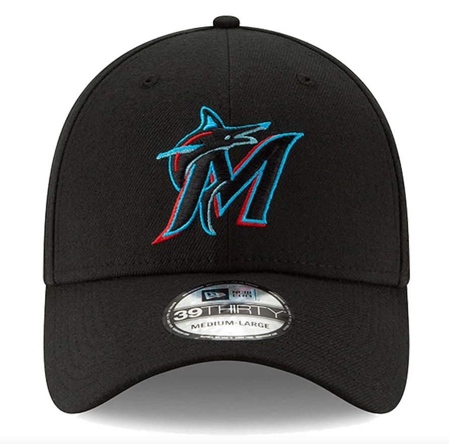 Men's Miami Marlins New Era Black Team Classic 39THIRTY Flex Hat