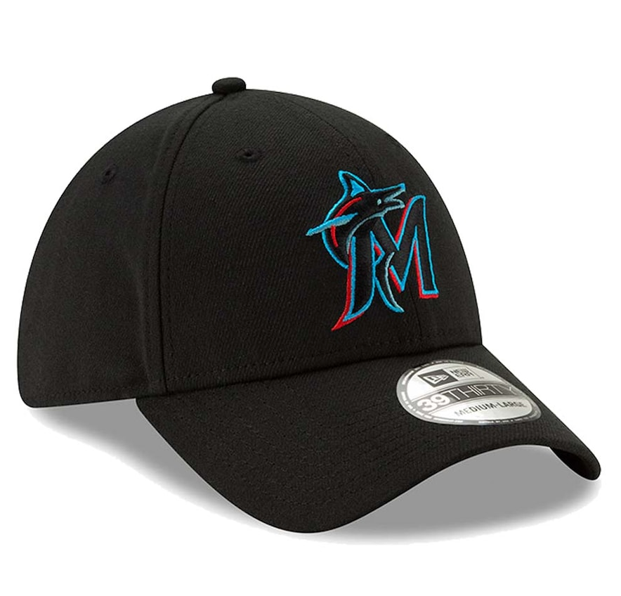 Men's Miami Marlins New Era Black Team Classic 39THIRTY Flex Hat
