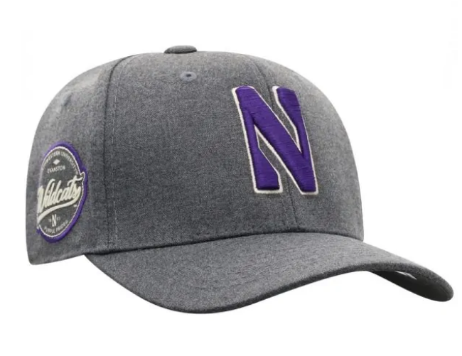Northwestern University Wildcats Top Of The World Constructed Dressy Grey One Fit Fabric Hat with Stylized N Design