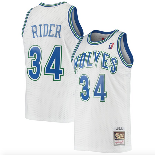 Mens Minnesota Timberwolves Isaiah Rider Mitchell & Ness White 1995-96 Hardwood Classics Swingman Jersey - Pro Jersey Sports