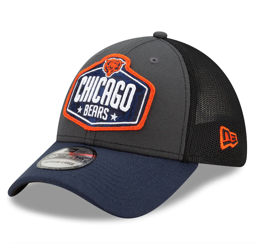 Men's Chicago Bears New Era Graphite/Navy 2021 NFL Draft Trucker 39THIRTY Flex Hat