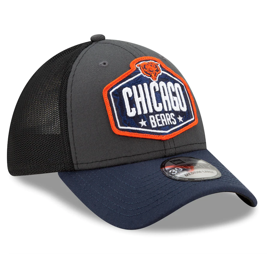 Men's Chicago Bears New Era Graphite/Navy 2021 NFL Draft Trucker 39THIRTY Flex Hat