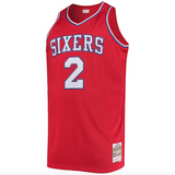 Mens Philadelphia 76ers Moses Malone Mitchell & Ness Red 1982-83 Hardwood Classics Swingman Jersey - Pro Jersey Sports