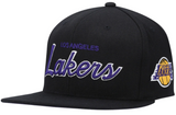 Mens NBA Los Angeles Lakers Black Foundation Script Snapback Hat By Mitchell And Ness - Pro Jersey Sports