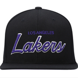 Mens NBA Los Angeles Lakers Black Foundation Script Snapback Hat By Mitchell And Ness - Pro Jersey Sports