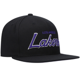 Mens NBA Los Angeles Lakers Black Foundation Script Snapback Hat By Mitchell And Ness - Pro Jersey Sports