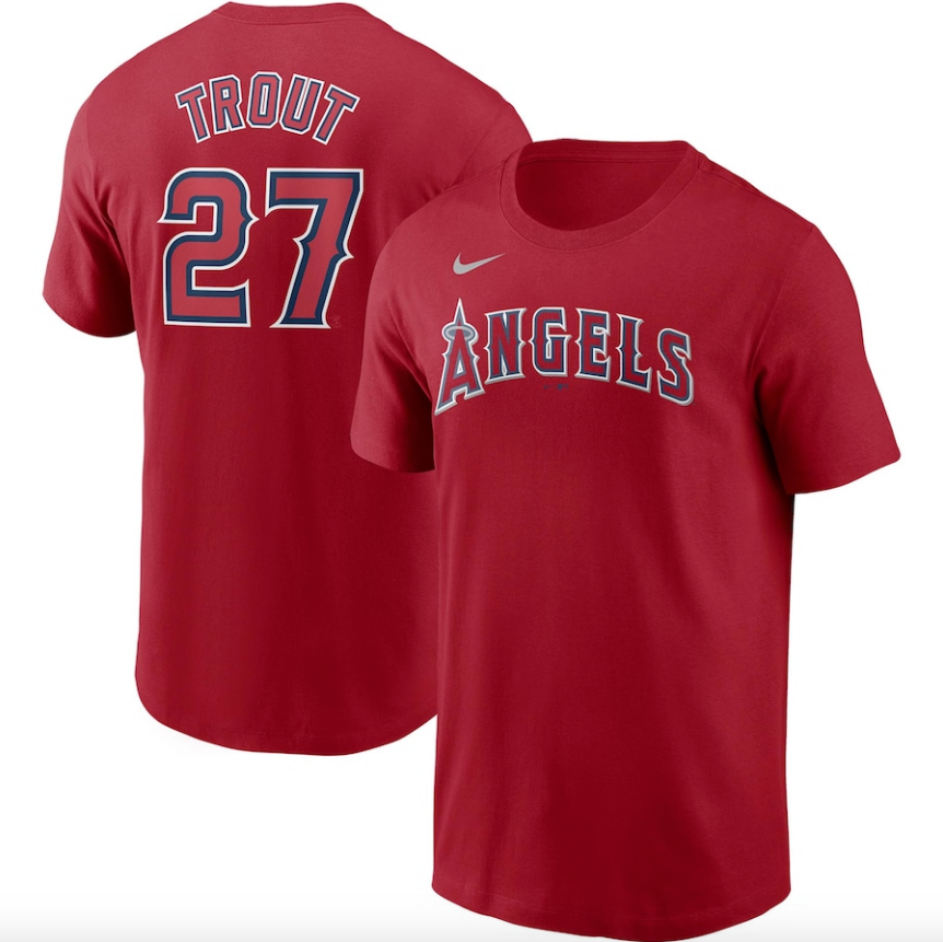 Men's Los Angeles Angels Mike Trout Nike Red Name & Number T-Shirt