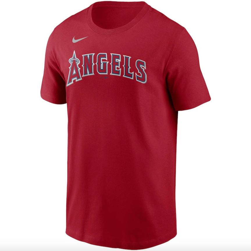 Men's Los Angeles Angels Mike Trout Nike Red Name & Number T-Shirt
